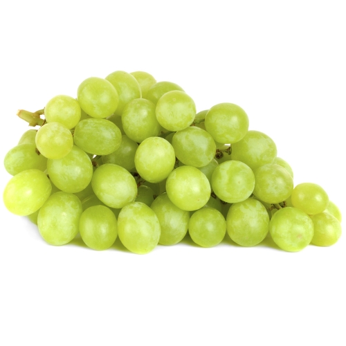 A shot of a bunch of green grapes, laying and isolated on white Witte pitloze druiven